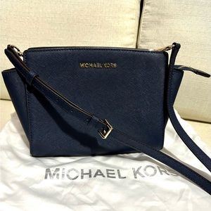 Michael Kors navy MK crossbody leather bag